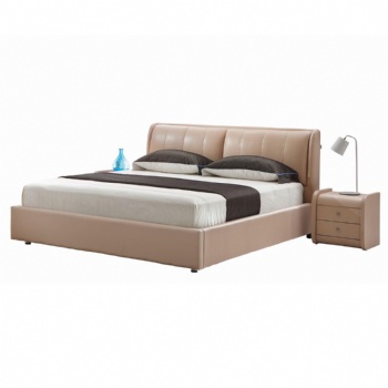 double wooden frame cream color leather bed on sale