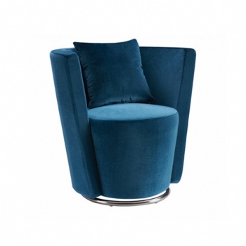 elegant blue velvet fabric covered sofa chair with back cushion