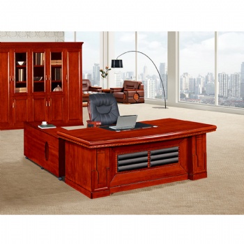 classic veneer finish office desk with background filing cabinet on sale