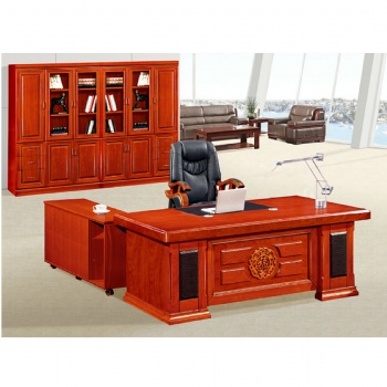 classic veneer finish office desk with background filing cabinet on sale	