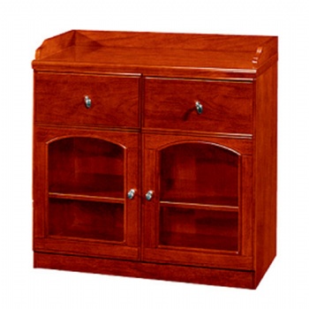 walnut veneer finish side storage tea table cabinet for office use